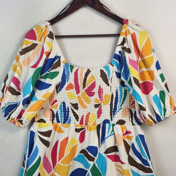 Tabitha Brown Target Mini Dress Women SZ LG Botanical Print Linen Blend Pockets - Picture 10 of 16